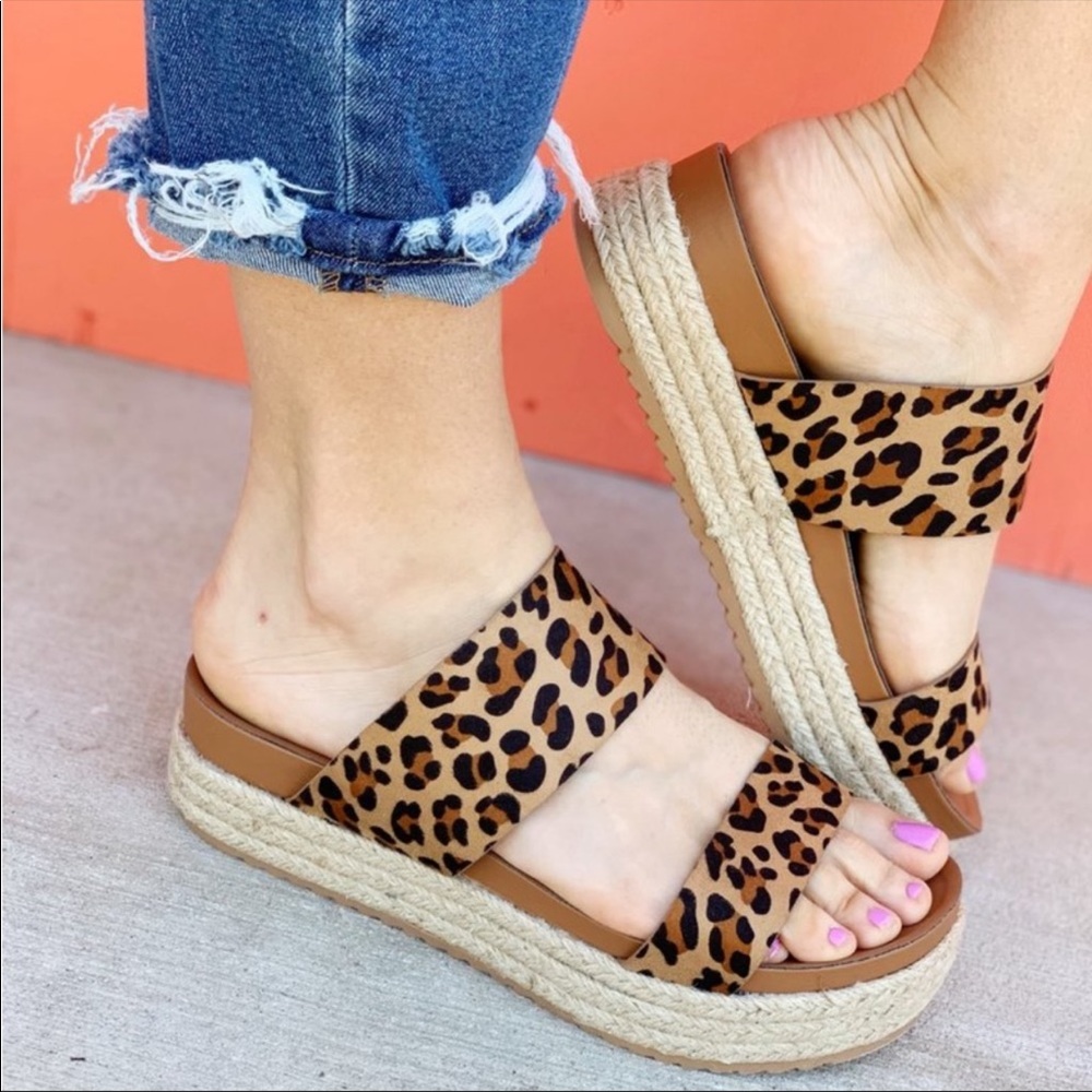 Leopard Espadrille slip on sandal